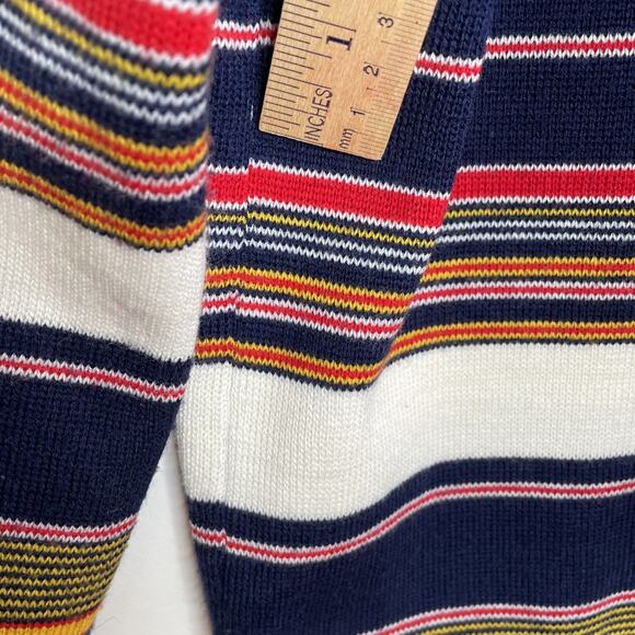 VTG VAMP by Koret size M Knit SWEATER V-Neck Button up 3/4 Sleeves Striped BLUE - Picture 11 of 16
